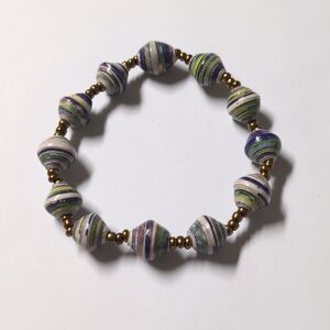 27 Gold‎ Beaded Blue Multicolor Paper Rolled Bracelet